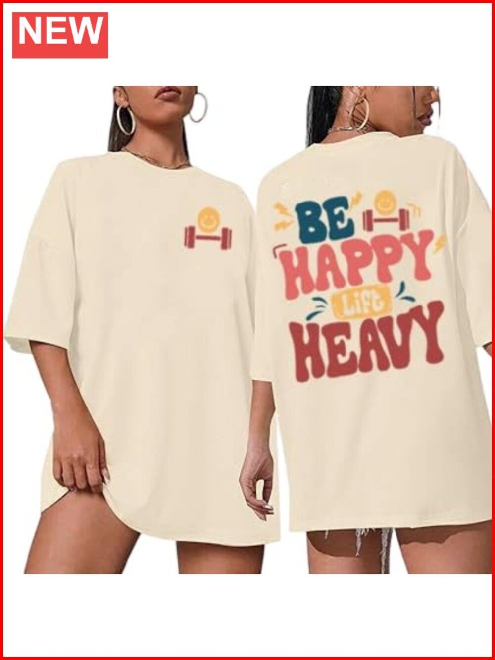 Oversized Funny Workout Graphic Tee for Women Cotton Blend Crew Neck